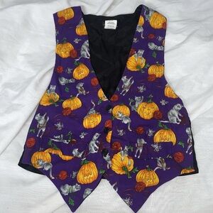 Vintage 90s JLN USA Halloween Novelty Vest Size Small Pumpkin, Bat, Kitten, Yarn